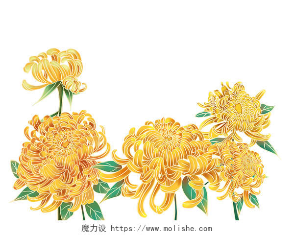 黄色手绘卡通国潮菊花清明节元素PNG素材